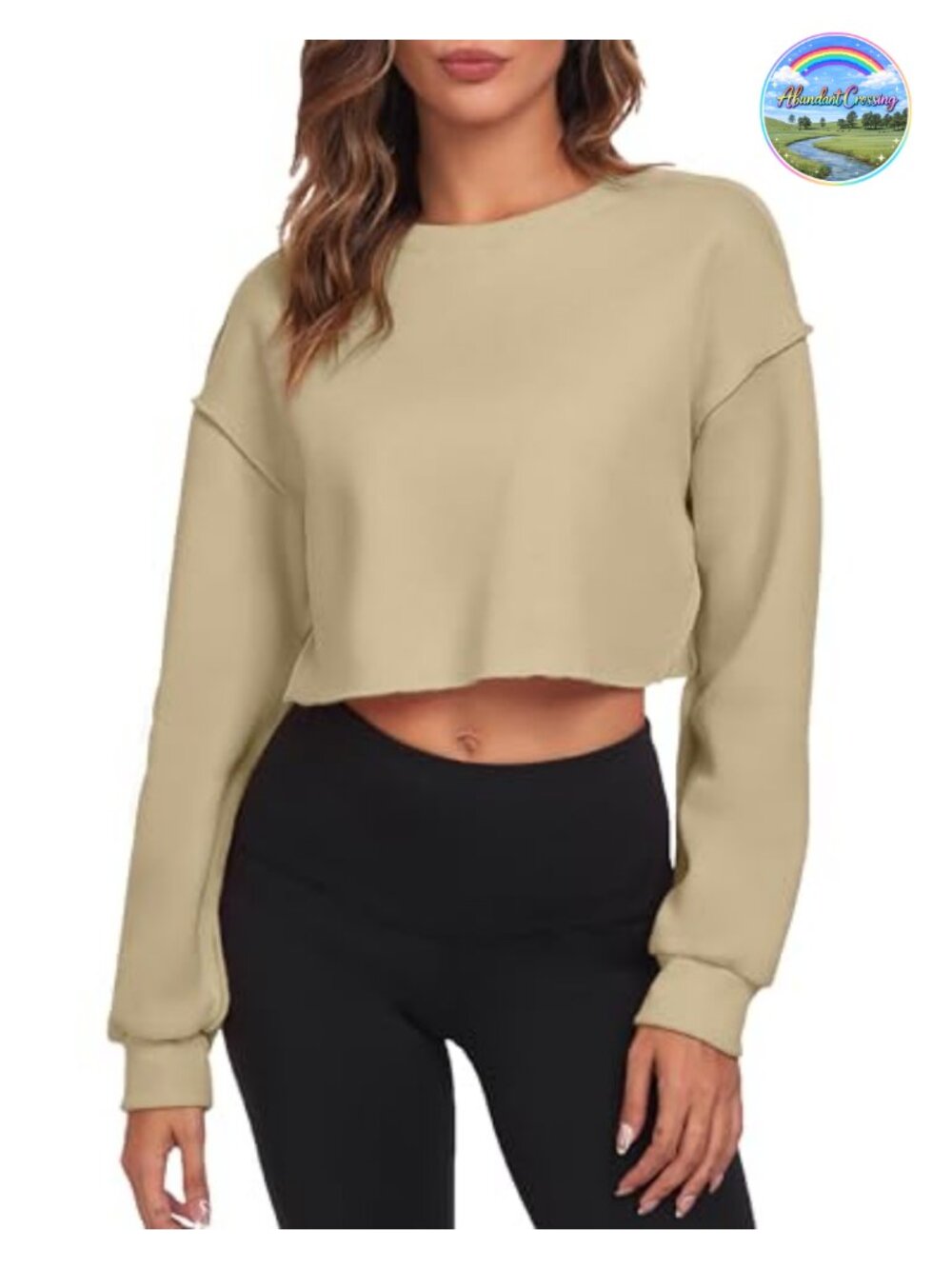 Cropped Sweatshirt for Women Oversized Long Sleeve Pullover Crewneck